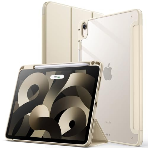 JETech Fodral för iPad Air 11 Tum M4/M3/M2 (2026/2025/2024), iPad Air 5/4 (2022/2020, Femte/Fjärde Gen) Med Pennhållare, Klar Transparent Tillbaka Skal Smal Stand Case (Stjärnglans)