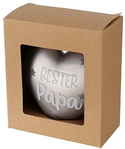 Weihnachtskugel - Herz - Bester Papa - 10cm Glasherz Silber Farben Weiss Grau Anhänger o676 Geschenk Weihnachten Glaskugel Herzform Christbaumkugel Papi Vater Dad