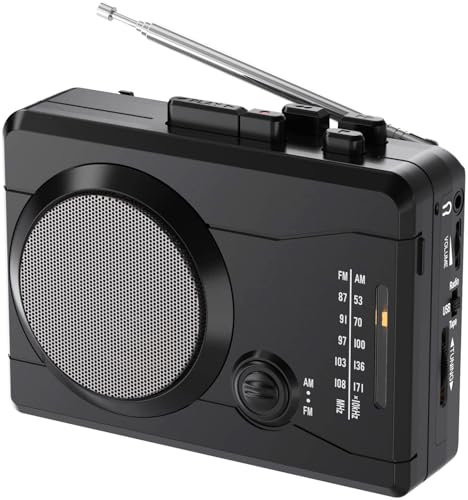 Portable Cassette Player & Tape Recorder, Convert Tapes to Digital MP3 via USB, Walkmaner AM/FM Radio Audio Recording with Built-in Mic and Speaker, Suitable for Entertainment, Leisure Sports, Travel
