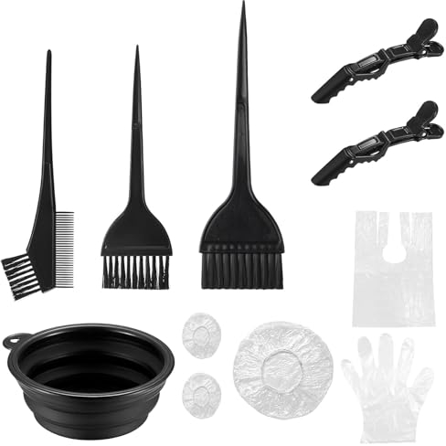 VARHHUXHA 10 Pcs Hair Dye Coloring Set Colouring Kit, DIY Beauty Salon Hair Dye Bleaching Tools Kit, Including Brush, Mixing Bowl, Ear Cover, Shawl, Gloves, Clips