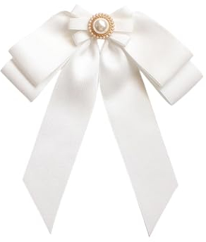APLVFFZH Brosche mit Schleife für Damen, vorgebunden, Krawattennadel, Perlen, Fliege, Brosche für Hut, Bluse, Geburtstagsgeschenk, Urlaub, Hochzeit, Weiß