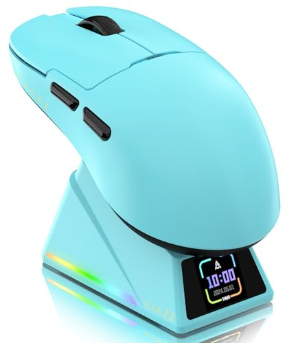 ATTACK SHARK Ajazz AJ159APEX PAW3950 Gaming Mouse, 42000 DPI, 8000Hz Wireless Polling Rate, RGB Magnetic Charging Dock with Color Screen, 56g SUPERLIGHT, 2.4G/BT/Wired Gaming Mice, PC/PS/Mac, Blue