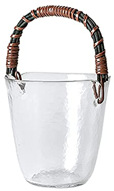 Eiskübel aus Glas, Eiseimer, Eiskübel aus Glas für Wein, Bier, Champagner, Kühler, Mini-Eiskübel mit Rattangriff, Haushalts-Rotwein, Champagner-Kübel, Weinutensilien, vereister, verdickter Eiskübel