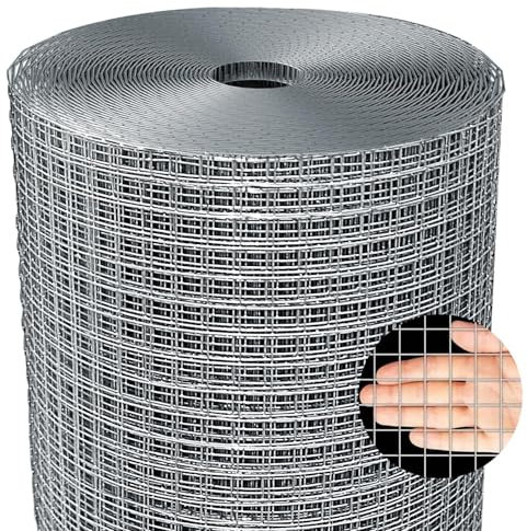 Jordbrux Galvanized Chicken Fence Wire Mesh Roll - 0.5m x 25m 0.8mm Wire Metal Mesh Roll Hardware Cloth, for Garden and Animal Enclosure Chicken Coop Flower Beds Rabbits Wire Fencing