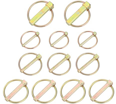 QUARKZMAN 12Pcs 4 Größen (7/16x1-3/4, 5/16x1-3/4, 1/4x1-3/4, 3/16x1-7/16) Sicherungsstifte mit Ring-Sortiment-Set, Kohlenstoffstahl verzinkt, Zink