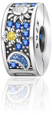 Lkwidi Charme Sonne, Sterne und Mond Clip Charms Anhänger 925 Sterling Silber Charm Pendant für Europäische Armbänder und Halsketten