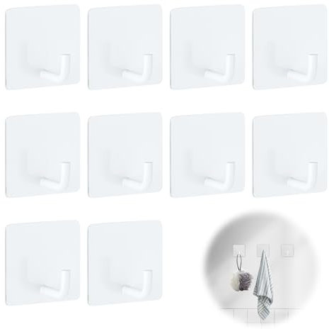 KHDULQ 10 Stücke Klebehaken,Haken Selbstklebend Selbstklebende Wandhaken Ohne Bohren Handtuchhalter Handtuchhaken Badezimmer Zumkleben,Weiß Adhesive Hooks Bad Edelstahl Klebehaken Handtuch