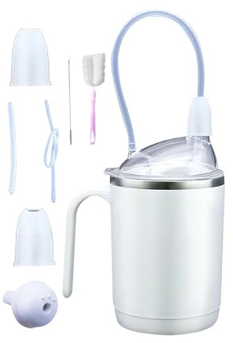 Joberio Beakers for Elderly - 450ML Spill Proof Adult Sippy Cup with Straw | Stainless Steel Dysphagia Cups with Handle | Senior Liquid Feeder for Disabled Adults Drinking Aids Insulated Hospital Mug