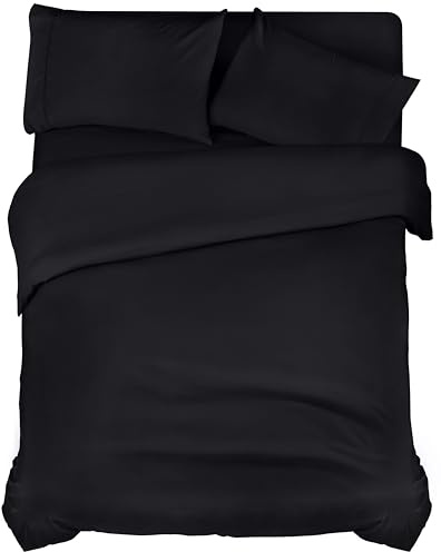 Utopia Bedding 4 Piece Double Bedding Set - Pack of 8 - Duvet Cover, Fitted Sheet with Pillow cases - Soft Brushed Microfiber Polyester (Black)