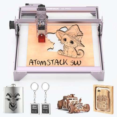 ATOMSTACK Macchina per incisione laser A5, 5 W, 40 W, taglierina laser CNC, superficie 410 x 400 mm, potenza laser 5,5 W, protezione degli occhi, messa a fuoco fissa, adatta per il fai da te
