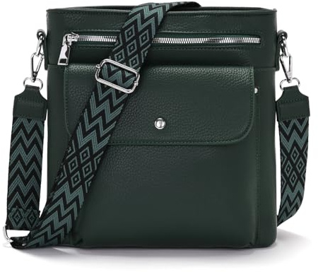 YISUOHOOM Damen Umhängetasche Groß - Mittelgroß Crossbody Bag Veganes Leder mit Vielen Fächern Grün