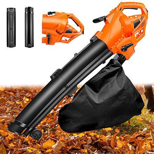 OZBME Potente soffiatore per Foglie, soffiatore da Giardino, Regolazione a 6 velocità con Sacco di Raccolta da 35 Litri, soffiatore per Foglie Senza Cavo