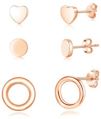 Cangall Ohrringe Silber 925 Set für Damen Mädchen, 3 Paare 925 Sterling Silber Ohrringe Ohrstecker Rose Gold Set für Mehrere Piercings, Hypoallergen Kleine Knorpel Schlafen Ohrringe zum Weihnachten