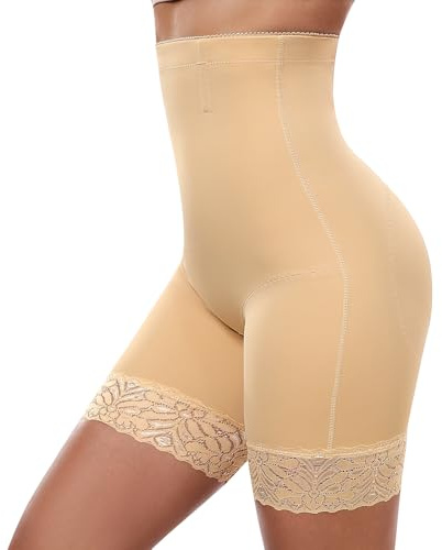 Lonya Fajas Reductoras Mujer Adelgazante Braga Pantalones Cortos Reductor Moldeadores Cintura Alta Braguitas de Encaje Shapewear Beige,L