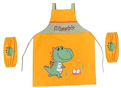 Ciieeo Dinosaurier Kinderschürze Satz mit Oversleeve Multifunktionale Malschürze für Kleinkinder Cartoon Design Polyester für Malen und Basteln 1 Satz