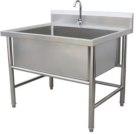 Lavello autoportante in acciaio inox, grande lavello a vasca singola, lavelli multiuso in acciaio inox, set di lavello da cucina commerciale con kit di scarico per ristorante, lavanderia, garage (120