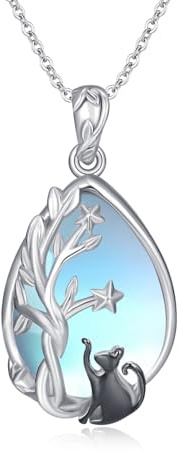 JFASHOP Livets träd kedja månsten hänge halsband 925 sterlingsilver katter halsband träd liv halsband svart katt smycken gåvor för kattälskare, Extra, Sliver, Månsten
