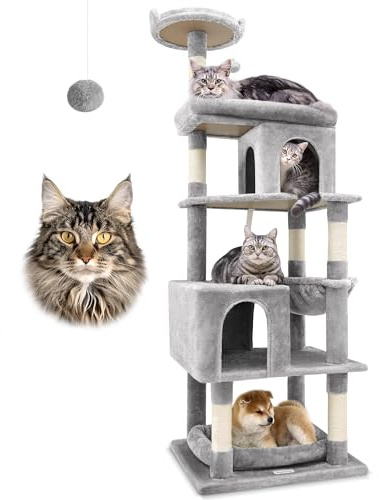 Globlazer S72 Kratzbaum XXL 183 cm mit Mehrere Liegefläche für Große Katzen | Katzenbaum Große Katzen Stabil mit 2 Katzenhaus, Abnehmbares Katzenbett Plattform Aktivitätskratzbäume für 2/3/4 Katzen Innen