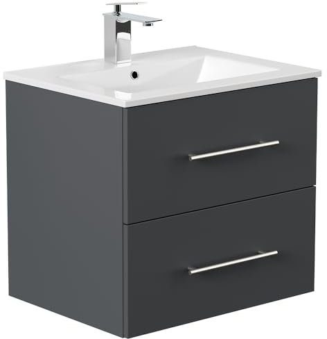 Lomadox Bad Badezimmer Gästebad Waschplatz Waschtisch Waschtisch 60 cm in grau