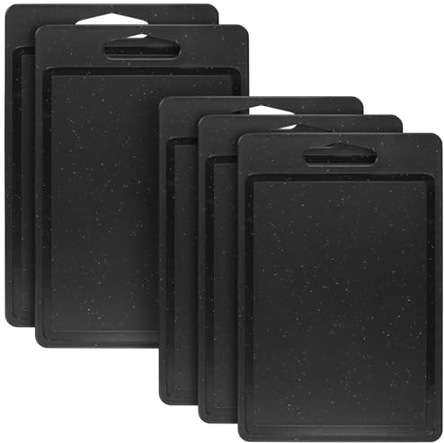 Set di 5 taglieri in plastica, 2 misure, antiscivolo, con manico e scanalature per succo, per cucina, colore: nero