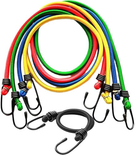 Corde Elastiche con Gancio,10 Set Corda Elastica con Gancio 5 Colori,Corde Elastiche 5 Dimensioni Per Attività All'aperto,Giardino,Trasporto,Campeggio,Motociclo,Camper,Bicicletta,Viaggio