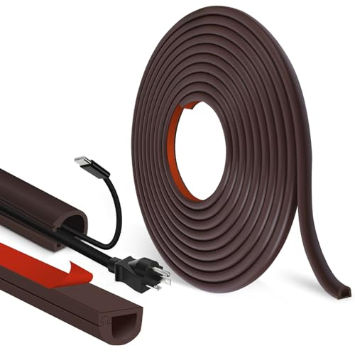 Kabelkanal selbstklebend Kabelbrücke Boden halbrund Kabelkanäle flexibel Kabelschacht flach Kabelabdeckung für Kabel Verstecken und Kabelschutz (Braun, 7mm×14mm×6m)