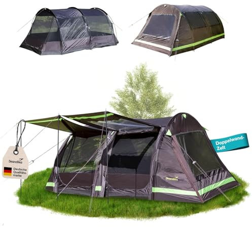 Skandika Tunnelzelt Solheim 6 Protect | Camping Zelt für 6 Personen, eingenähter Zeltboden, 3000mm Wassersäule, UPF 50+, Moskitonetz, Sonnendach | Zelte, Familienzelt, Campingzelt, Outdoor