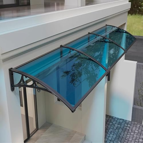 Front Door Canopy Outdoor Awning, Patio Porch Rain Shelter for Back Door, Porch, Window Blue Polycarbonate and Aluminium Frame, 120x260cm/47x102