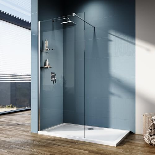 ELEGANT 900 Walk in Shower Enclosure 8mm Easy Clean Safety Glass Shower Cubicles Wet Room Shower Screen Bath Screen with Two 8mm Glass Shelves