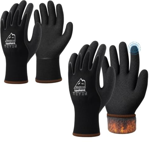 toolant 2 Pairs Winter Work Gloves, High Dexterity, Touchscreen, Black, L | Thermal Insulated Liner, Dual-Layer Sandy Latex Coating with Strong Grip, Touchscreen, Freezer Gloves for Cold Weather