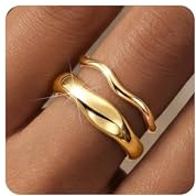 GoldGifts Non Tarnish Chunky Gold Rings for Women 14K Gold Plated Dainty Stackable Gold Rings Stacking Trendy Wedding Bands Engagement Ring Set Thumb Pinky Promise Statement Rings Jewelry Size 8