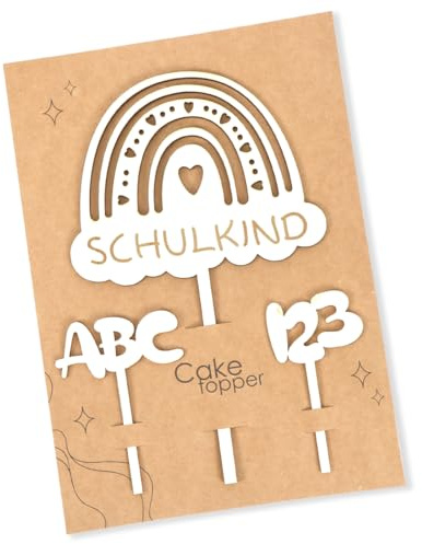 Tortendeko Einschulung, Holz Schulkind Tortendeko, Kuchen Deko Einschulung, Cake Topper Schulkind Kuchen Deko Torten Topper ABC 123 Kuchendeko Schulanfang für Mädchen Junge Schuleinführung Party