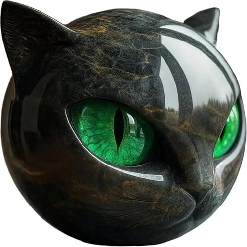 Black Cat Stone Figurine sculpture– Handcrafted Resin Mini Cat Statue with Marble Texture & Amber Eyes – Gift Decor for Cat Lovers & Collectors (Green)