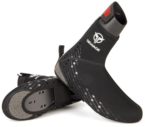 GEWAGE Cycling Shoe Covers -Warm Bike Shoe Covers - Windproof Mountain Road Cycling Overshoes - Cycling Shoe Cover for Men Women (Large) Black