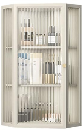 LIUJHGH Armario esquinero de Pared con Puerta de Cristal, Armario Colgante Que Ahorra Espacio, esquinero de Metal Moderno para baño, Cocina y Sala de Estar(Beige,35 * 60cm)