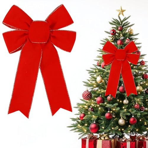 LUYANFX Rote Schleifen, Weihnachtsbaum, große Schleife für Weihnachtsbaum, glitzernde Schleifen, für Geschenkverpackungen, Weihnachtsbaumschmuck, Weihnachtsdekoration (A)