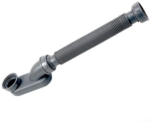 WIIYENA Tuyau de vidange flexible plat en P à profil bas de 28 à 74 cm extensible en plastique PP étanche tuyau de rechange pour baignoire ou douche, gris