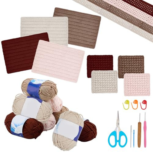 WEBEEDY 12 Set di Sottobicchieri all'Uncinetto per Principianti Kit di Maglieria per Centrini all'Uncinetto con Filo Ganci Istruzione Passo-Passo Adulti Maglia di Natale Facile da Imparare