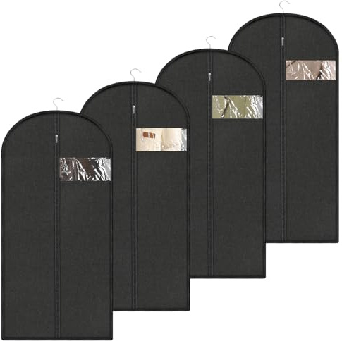 4 Pezzi Borsa Antipolvere per Abiti, Copriabito Pieghevole,Copriabiti Antipolvere con Cernieram, Custodie per Abiti da Viaggio, Sacchetto per Appendere Il Cappotto Lungo, 120x60 cm, Nero