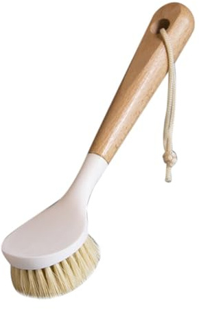Violiica Detachable Pot Cleaning Brush with Sisal Bristles and Wood Handle for Oil Skillets, Pans, and Kitchen Utensils