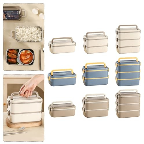 Gettimore Juego de lonchera aislada de acero inoxidable con 3 recipientes apilables a prueba de fugas de 1000 ml cada capa y cuenco de sopa separado, apto para microondas, grado alimenticio, sin BPA