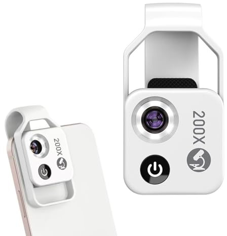 Nanozoom 200x Magnification Lens for iPhone - Phone Microscope with CPL Lens & LED Light, Universal Zoom Lens for Cell Phone, Nano Zoom 200x Magnifier (White)