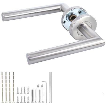 Chliinl 1 Pair Interior Door Handle，Bathroom Door Handles Right Angle Lever Handles for Home and Office