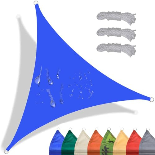 Tenda parasole triangolare, 3,6 x 3,6 m, impermeabile, 98% protezione dai raggi UV, per esterni, patio, giardino, terrazza, vela ombreggiante blu, per protezione solare