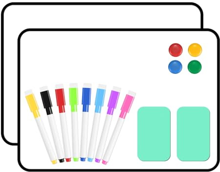 2er Set Magnetwand Whiteboard - Magnettafel Kinder Klein Doppelseitig Trockenabwischbar, A4 Schreibtafel Mit Stiften Radiergummi, 30x21cm Magnetisches Whiteboard