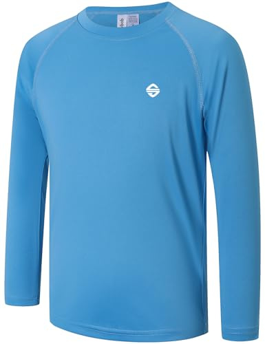 Ewbob Kids UPF 50+ Long Sleeve Rash Guard Quick Dry Tops Blue 13-14Y