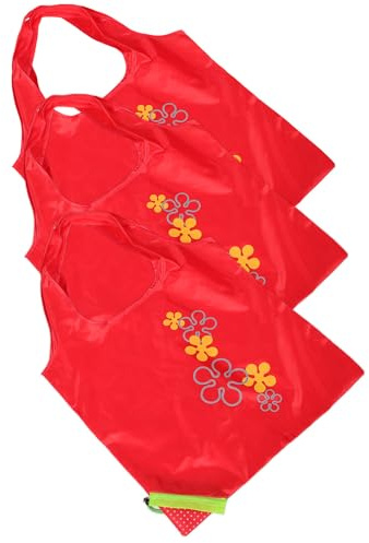 TOVINANNA Lot de 3 Paquet de Courses Pliables en Polyester, Réutilisables et Légers, Motif Fraise, Compact et Écologique, Courses en Extérieur Rangement Quotidien