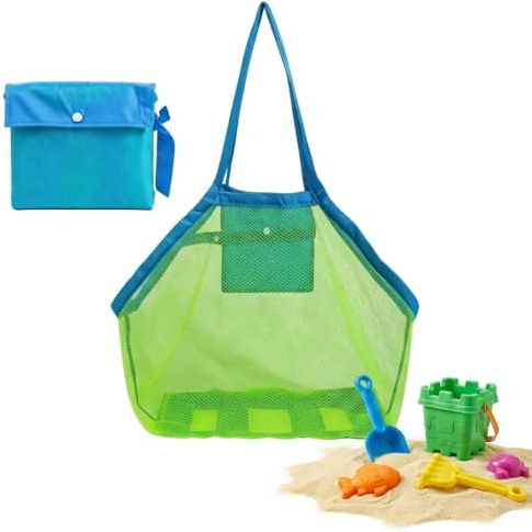Sandspielzeug Tasche Netz,Netztasche Sandspielzeug,Strandtasche Spielzeug,Mesh Aufbewahrungstasche Wasserspielzeug Aufbewahrung Faltbare für Strandspielzeug Wiederverwendbare Familie Urlaub (Grün)