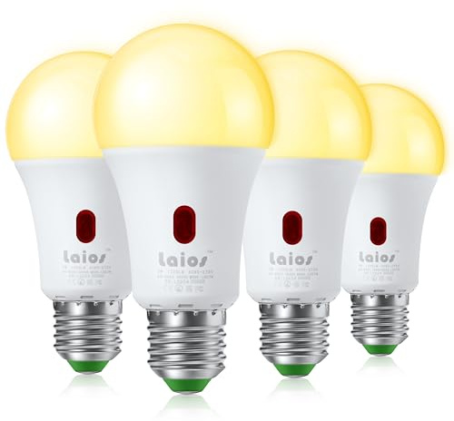 Laios E27 LED Lampe mit Dämmerungssensor, 7W Lecuhtmittel mit Tageslichtsensor ersetzt 60W Glühbirne, Warmweiß(2700K) Lichtsenor Lampe, 950 Lumen, 4er Pack