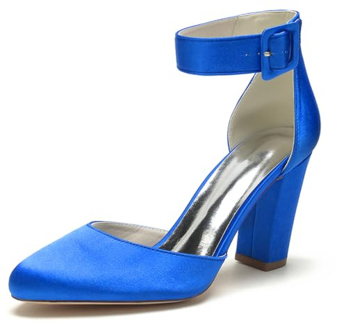 Mdrcg Zapatos Raso tacón Grueso, Punta Afilada, Correa Tobillo con Hebilla